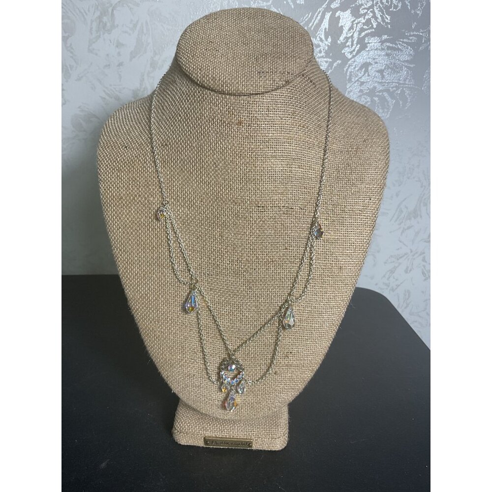 Vintage Crystal Necklace With Dangling Teardrops & Adjustable Chain